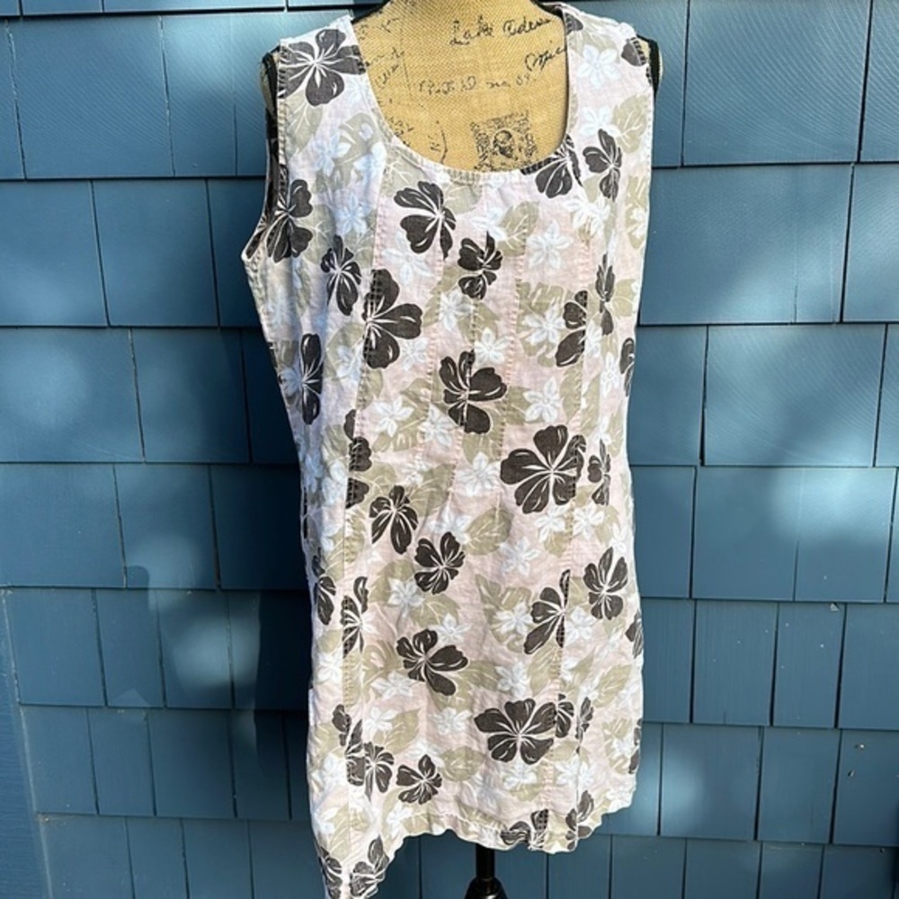Kauaâ Iana Hawiian Tank Dress Linen, Pink, Tan And Brown Cotton 1x Tiki